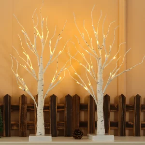 NOWSTO Birch Tree with Lights, 2 Pack 2FT Tree Indoor